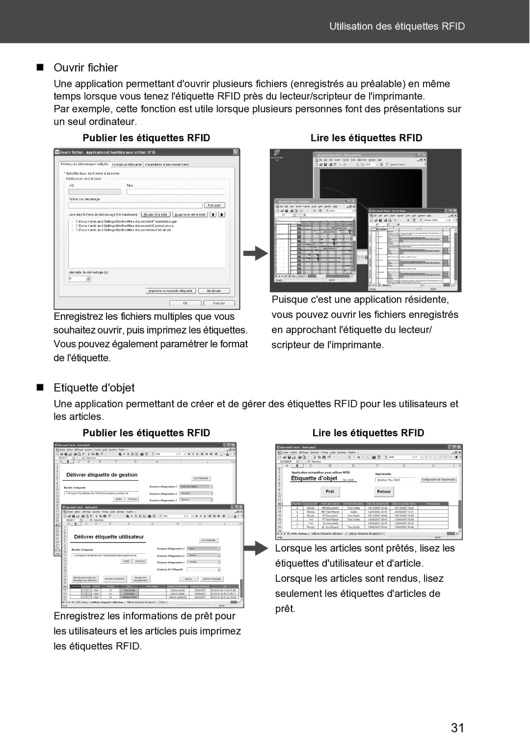 Brother RL-700S user manual „ Ouvrir fichier, „ Etiquette dobjet 