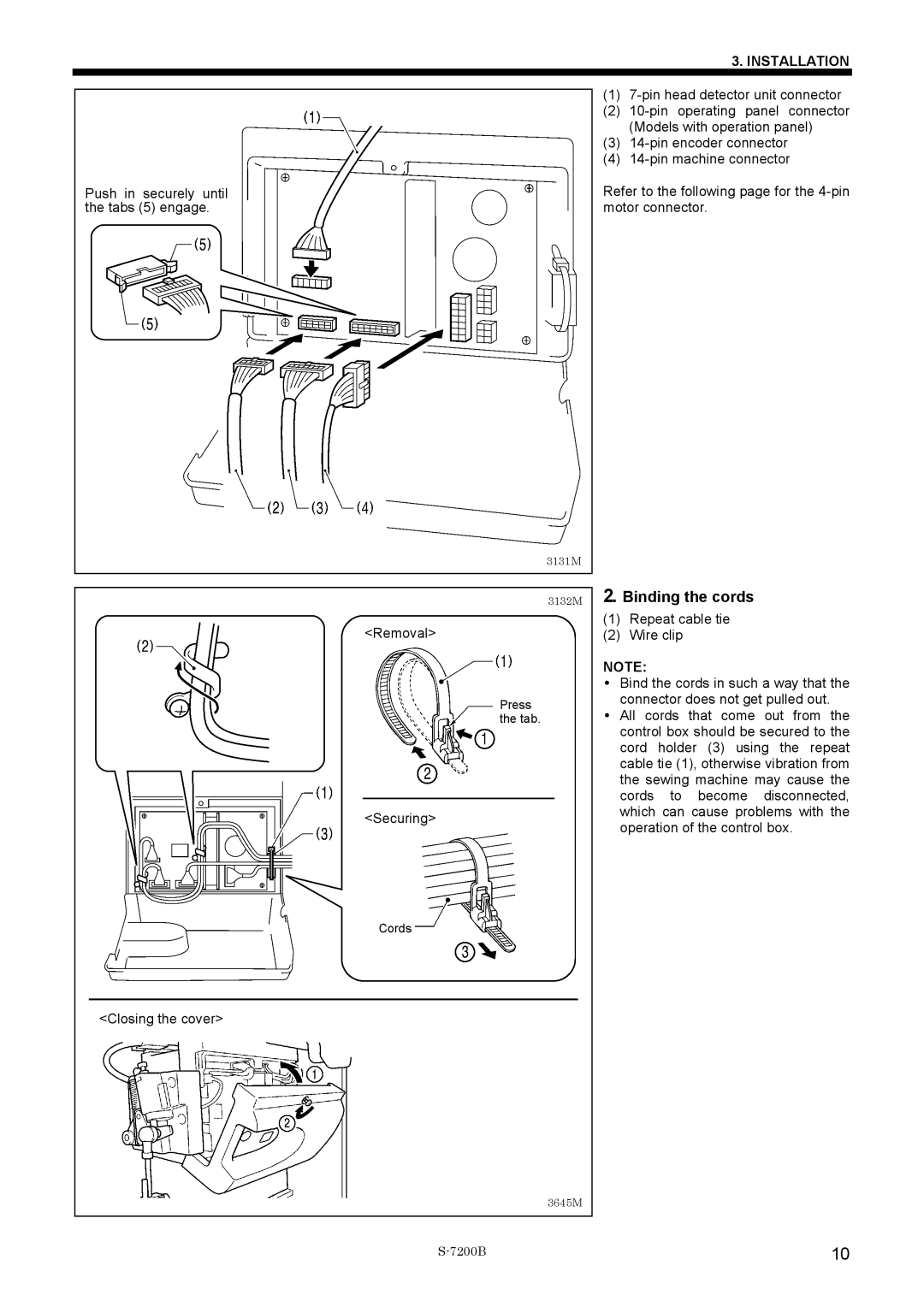 Brother S-7200B operation manual Binding the cords 