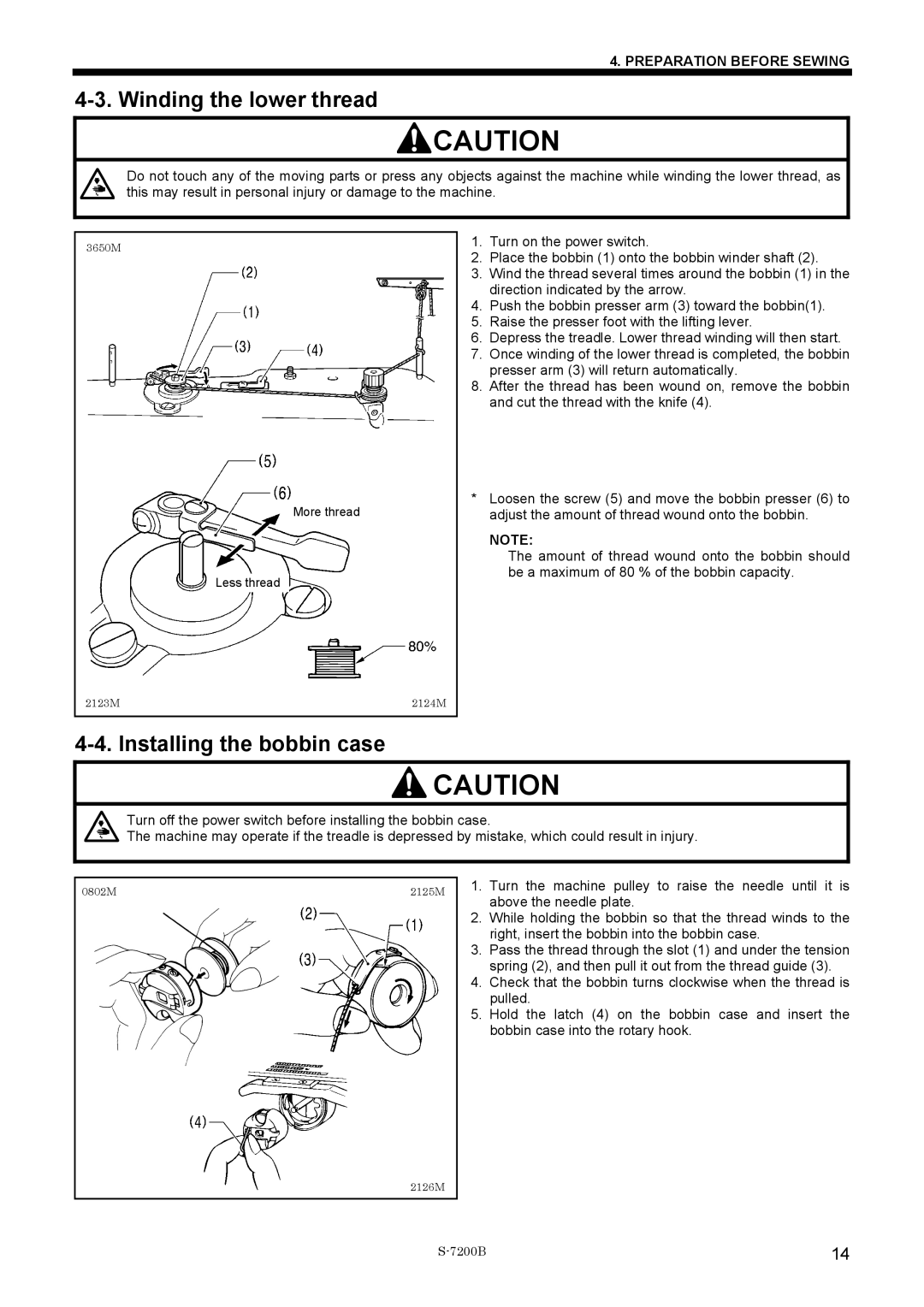 Brother S-7200B operation manual Winding the lower thread, Installing the bobbin case 