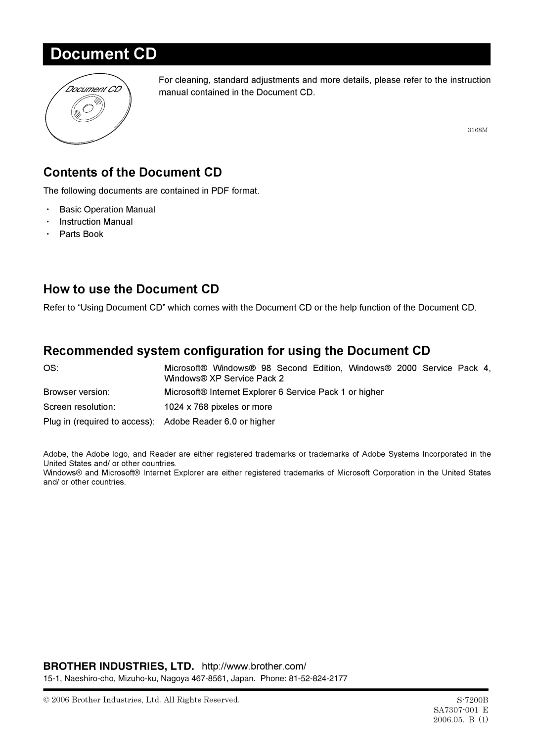 Brother S-7200B operation manual Contents of the Document CD, How to use the Document CD 