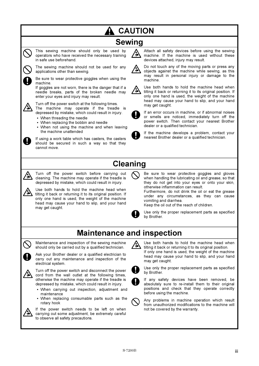 Brother S-7200B operation manual Sewing 