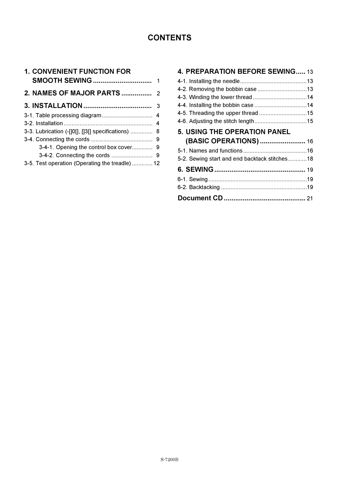 Brother S-7200B operation manual Contents 