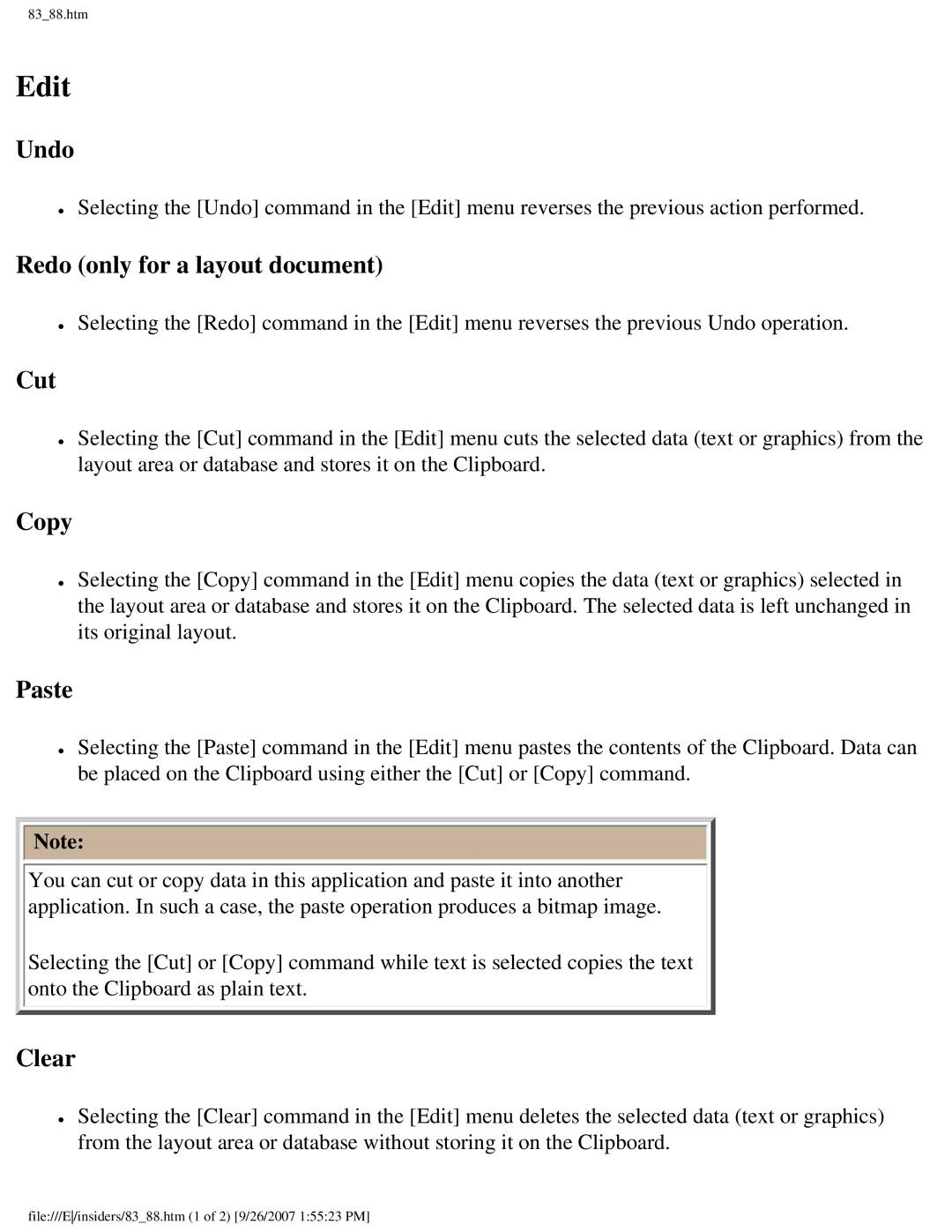 Brother SC-2000 manual Edit, Undo, Redo only for a layout document, Clear 