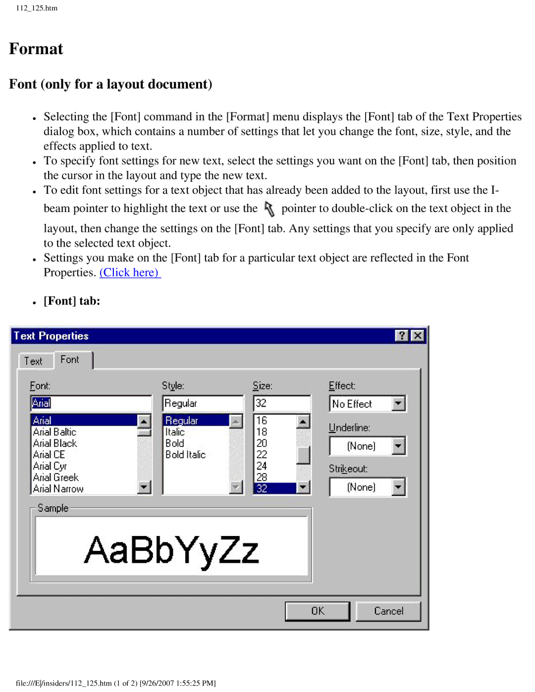 Brother SC-2000 manual Format, Font only for a layout document, Font tab 