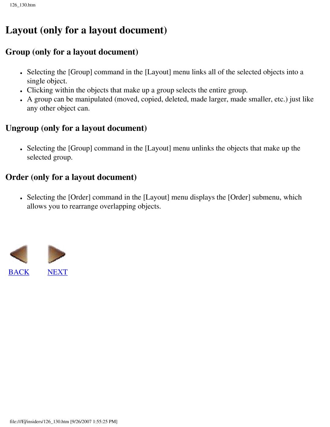 Brother SC-2000 Layout only for a layout document, Group only for a layout document, Ungroup only for a layout document 