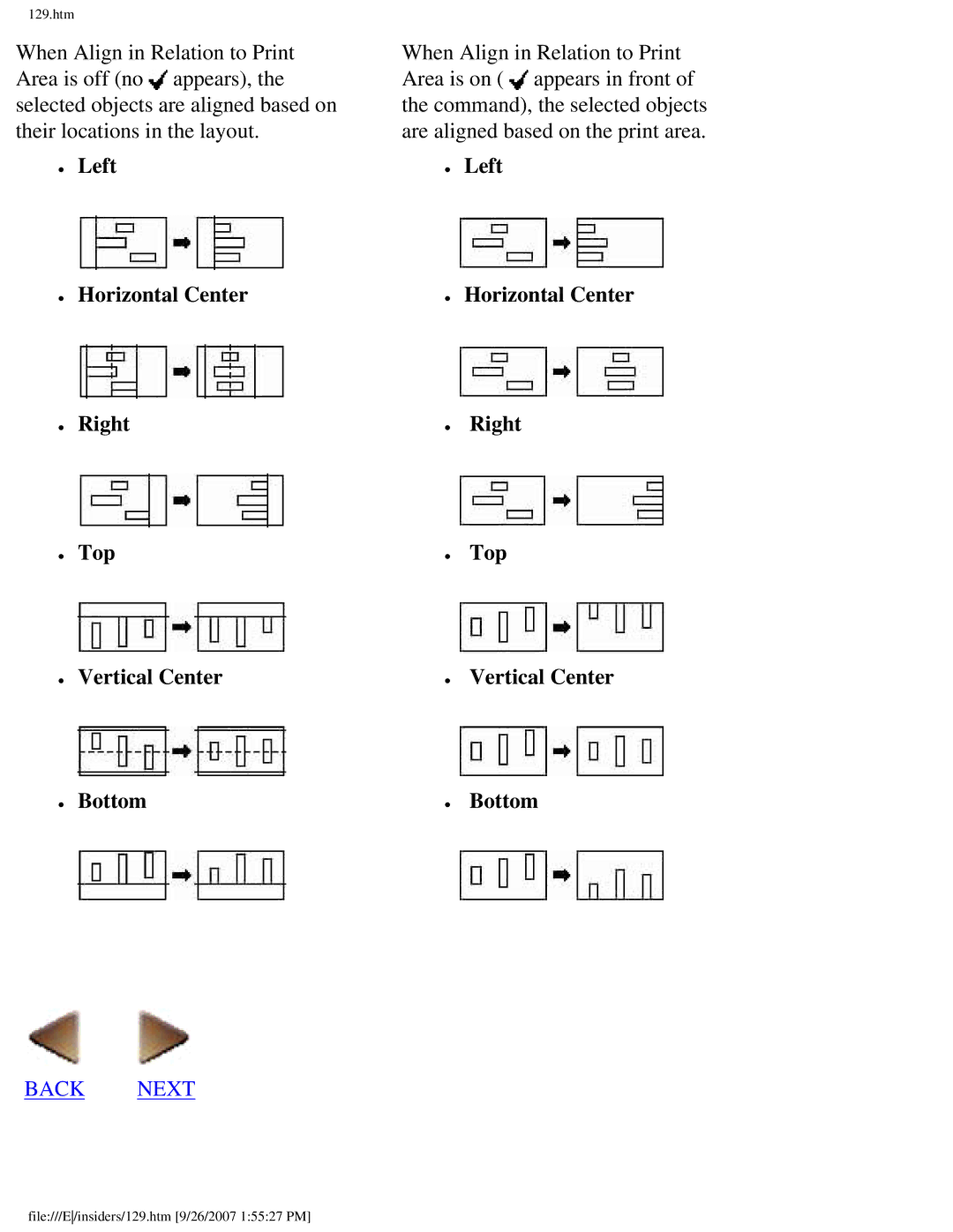 Brother SC-2000 manual Left Horizontal Center Right Top Vertical Center Bottom 