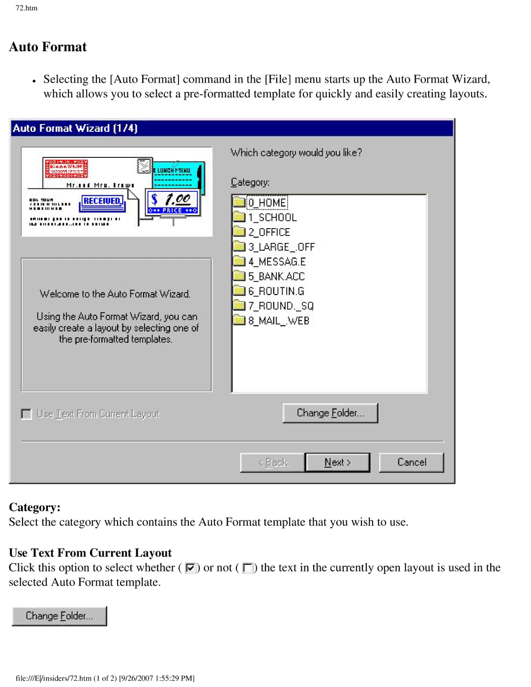 Brother SC-2000 manual Auto Format, Use Text From Current Layout 