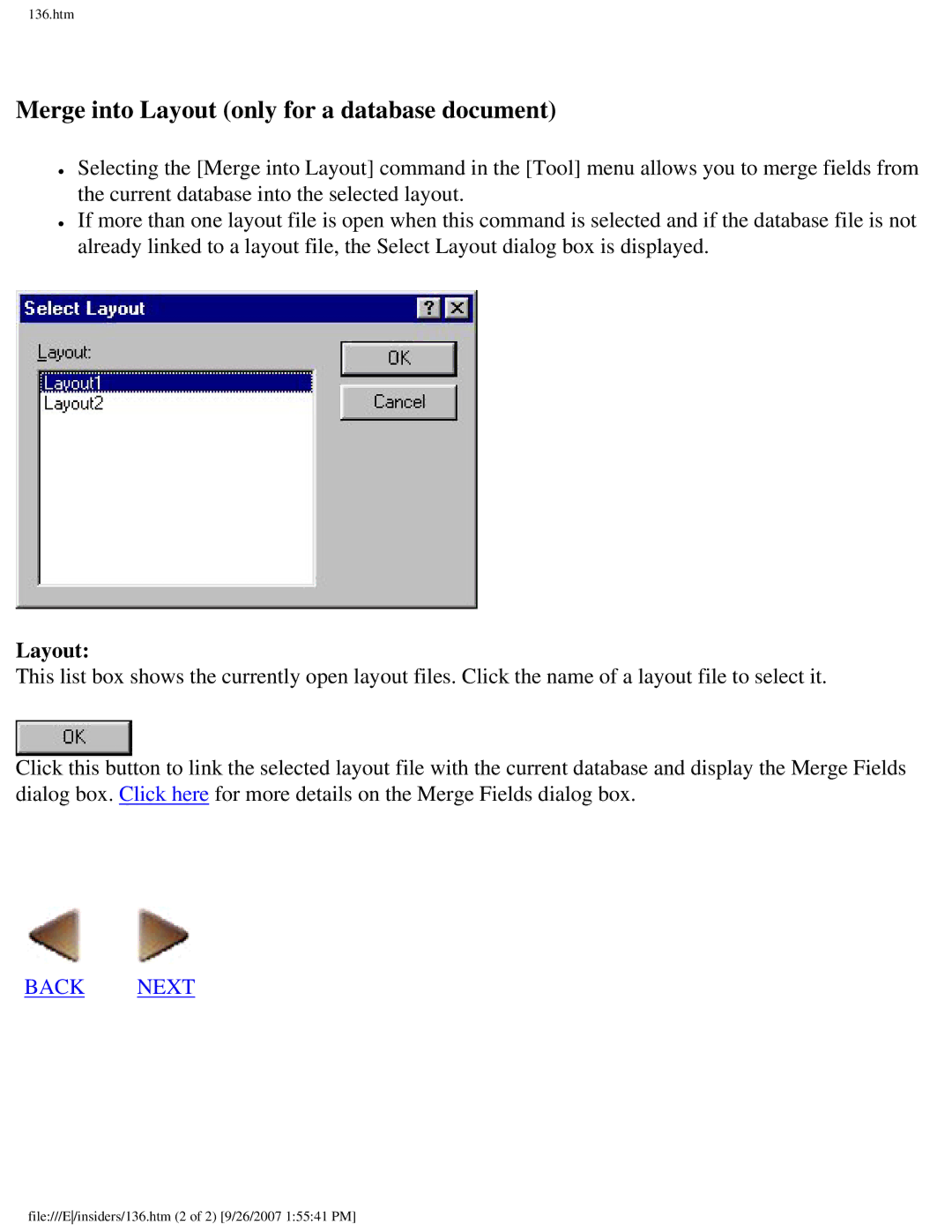 Brother SC-2000 manual Merge into Layout only for a database document 