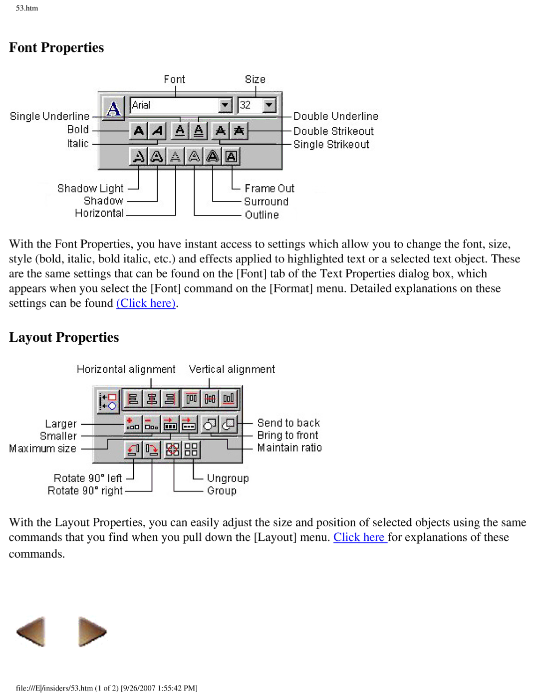 Brother SC-2000 manual Font Properties, Layout Properties 