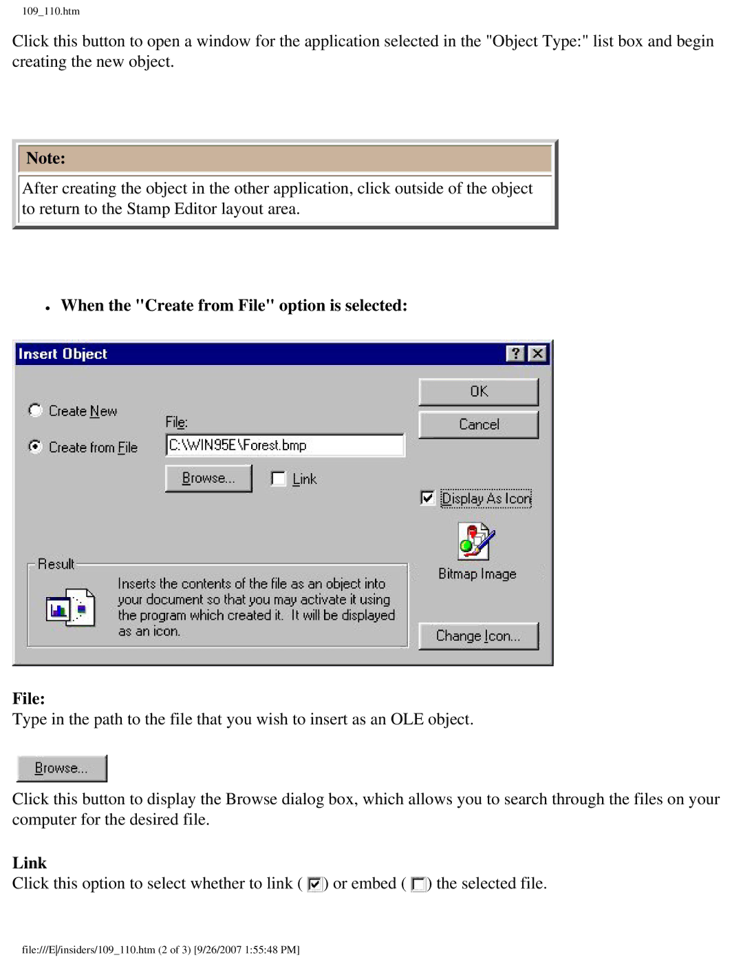 Brother SC-2000 manual When the Create from File option is selected, Link 