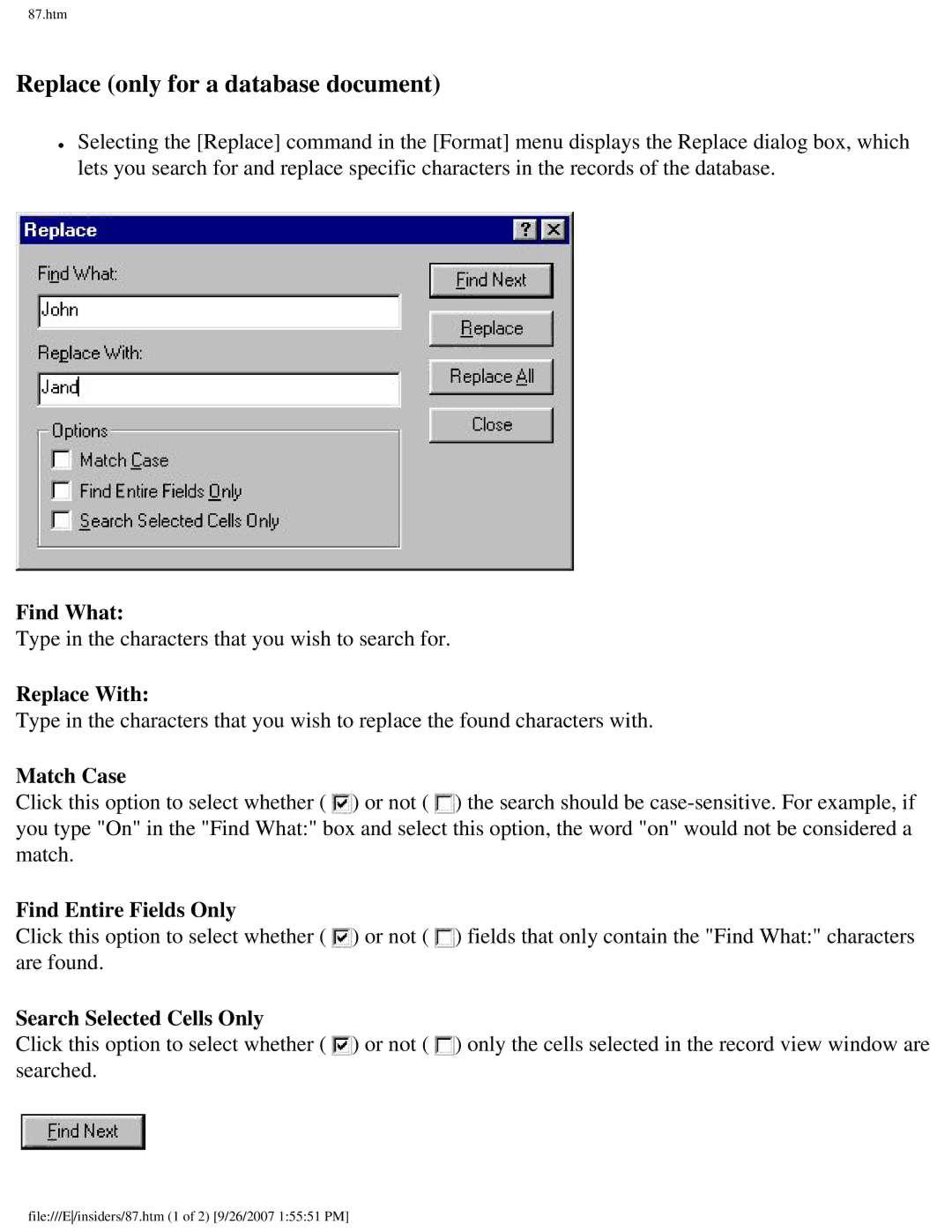 Brother SC-2000 manual Replace only for a database document, Replace With 