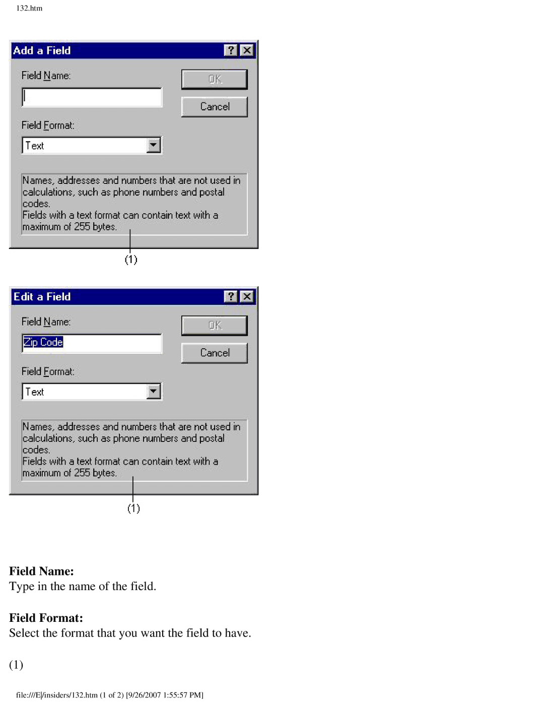 Brother SC-2000 manual Field Name, Field Format 