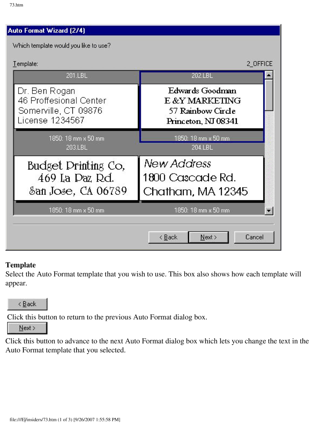 Brother SC-2000 manual Template 