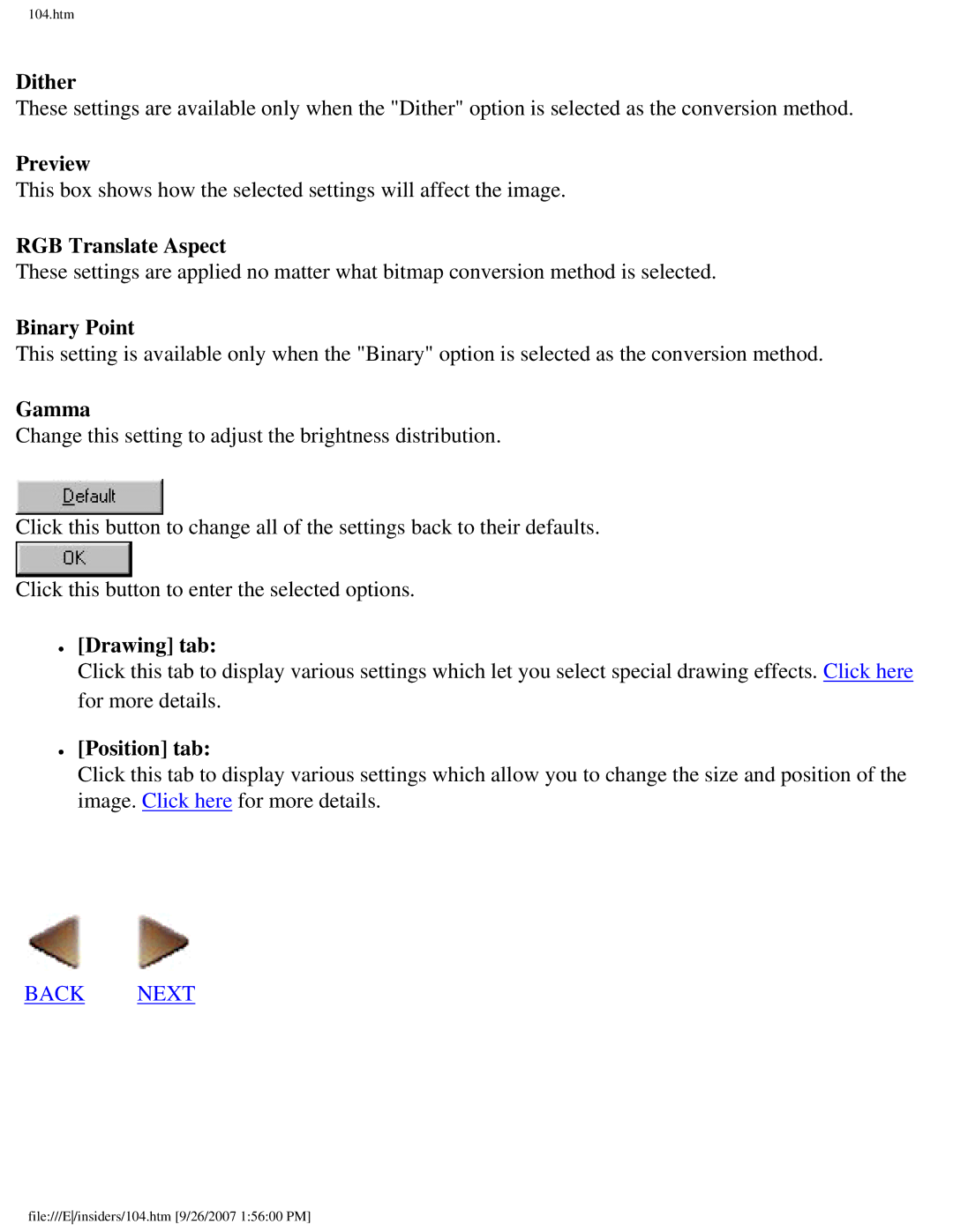 Brother SC-2000 manual Dither, RGB Translate Aspect, Binary Point, Gamma 