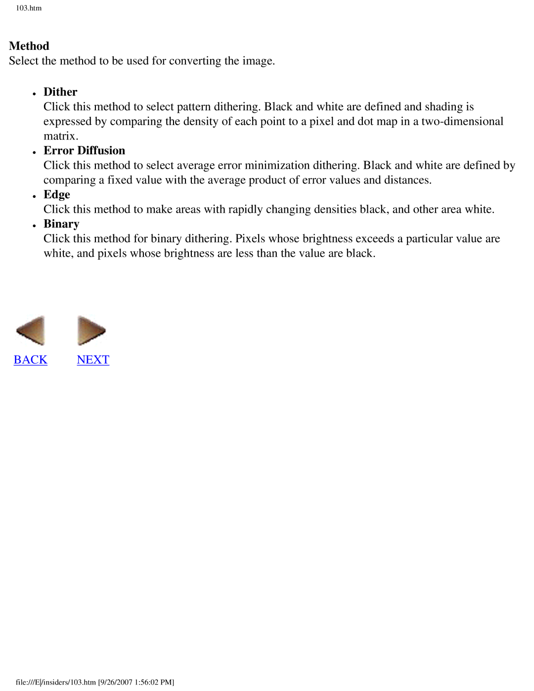 Brother SC-2000 manual Method, Error Diffusion, Edge, Binary 