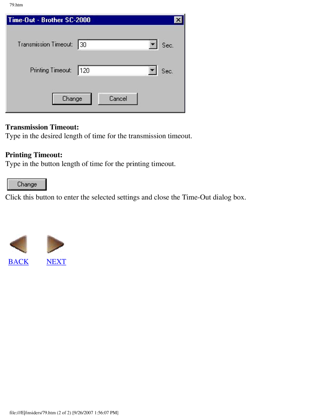 Brother SC-2000 manual Transmission Timeout, Printing Timeout 