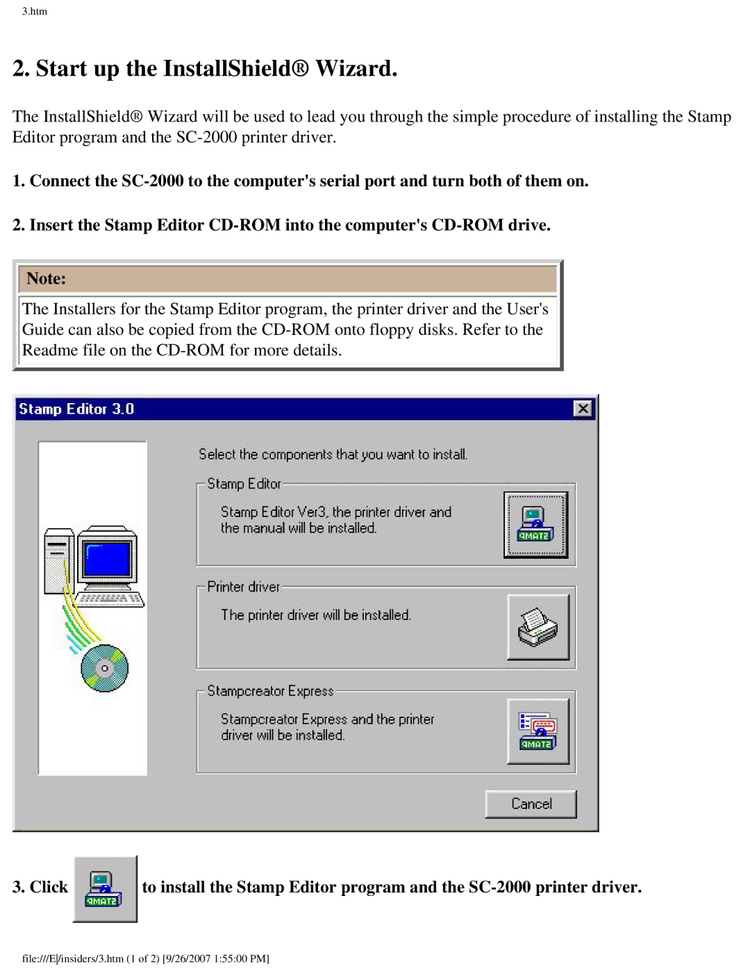 Brother SC-2000 manual Start up the InstallShield Wizard, Click 