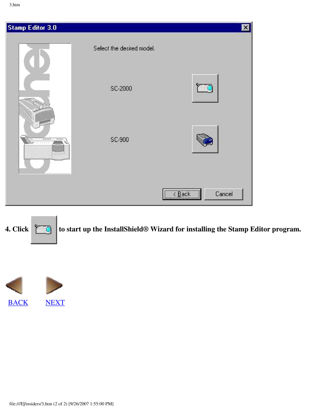 Brother SC-2000 manual Back Next 