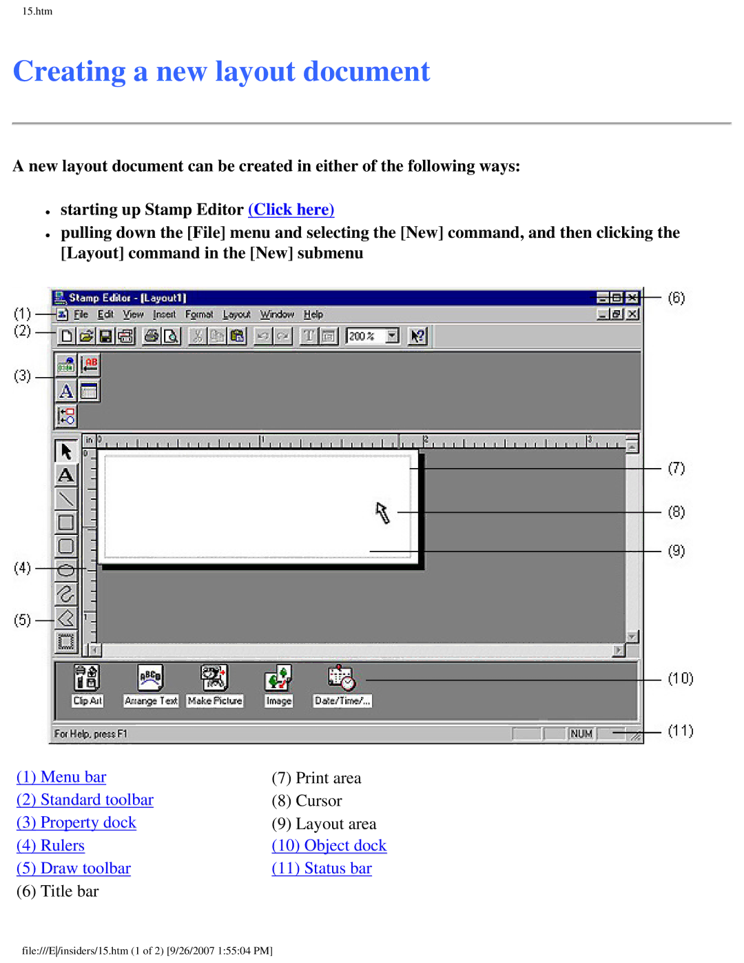 Brother SC-2000 manual Creating a new layout document, Draw toolbar Status bar Title bar 