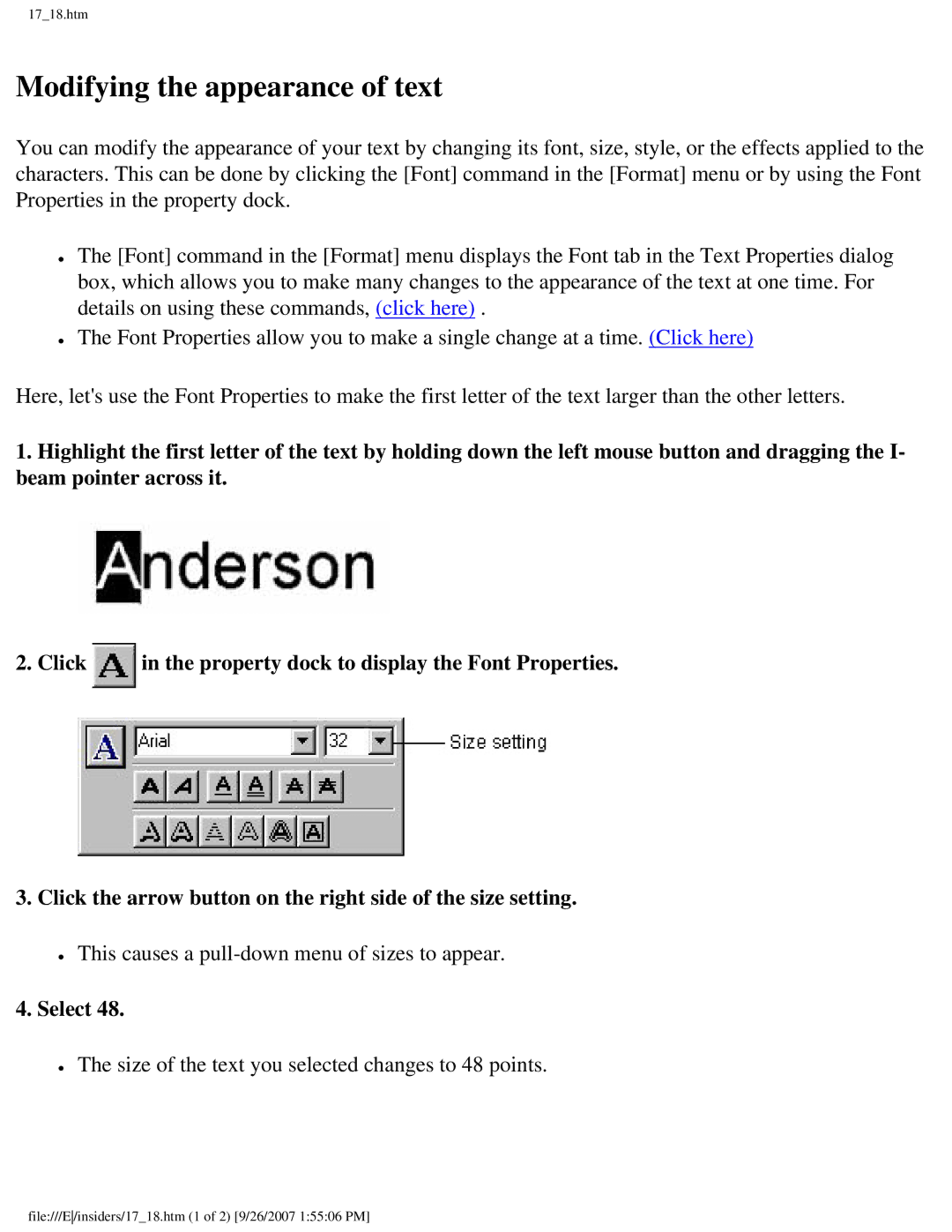 Brother SC-2000 manual Modifying the appearance of text, Select 