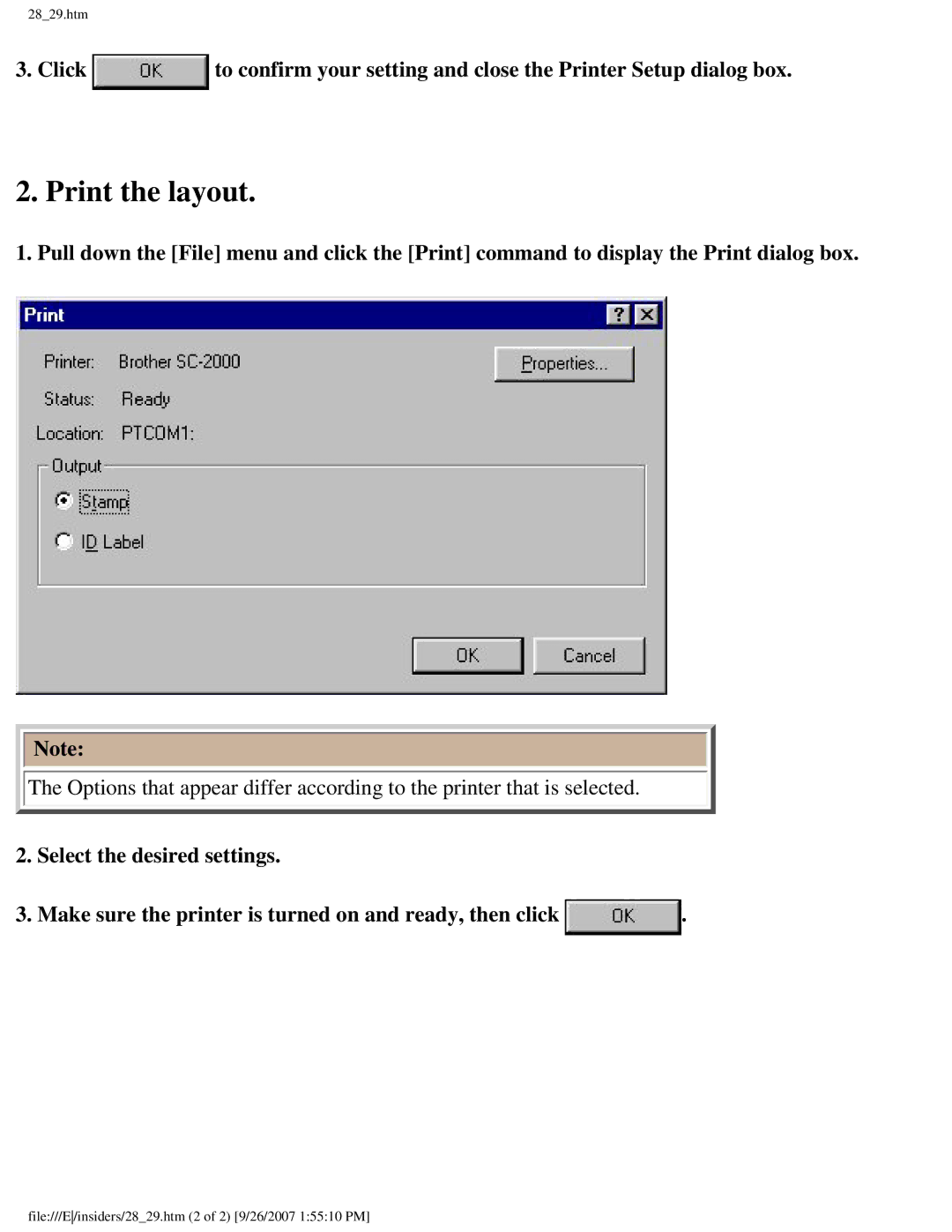 Brother SC-2000 manual Print the layout 