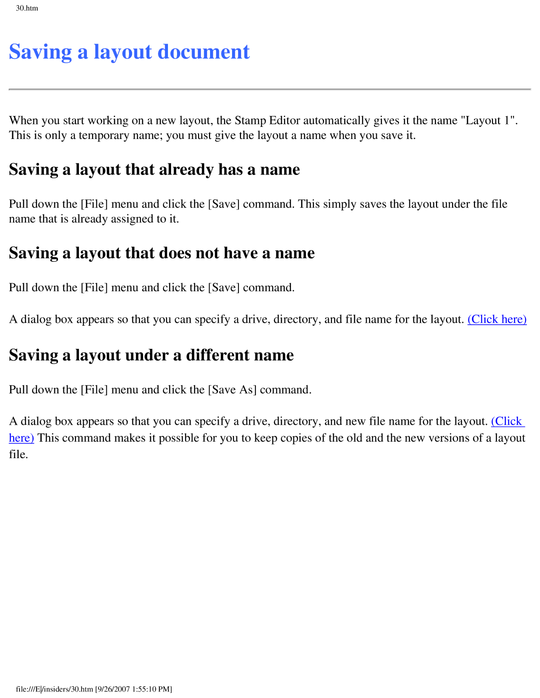 Brother SC-2000 Saving a layout document, Saving a layout that already has a name, Saving a layout under a different name 