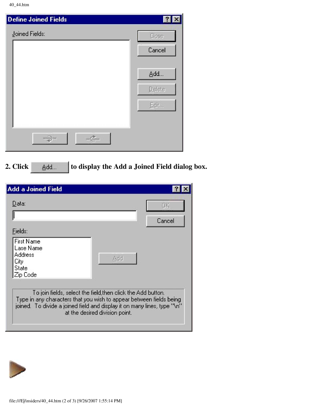 Brother SC-2000 manual Click to display the Add a Joined Field dialog box 