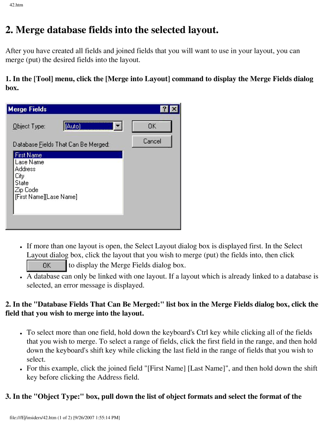 Brother SC-2000 manual Merge database fields into the selected layout 