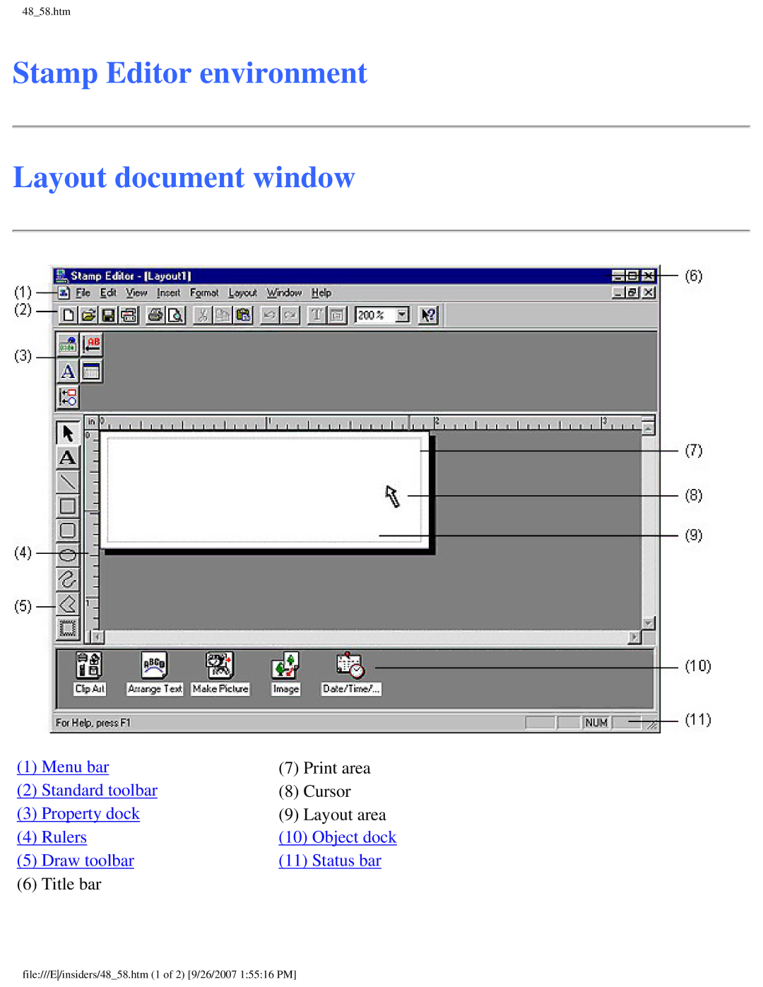 Brother SC-2000 manual Stamp Editor environment Layout document window 