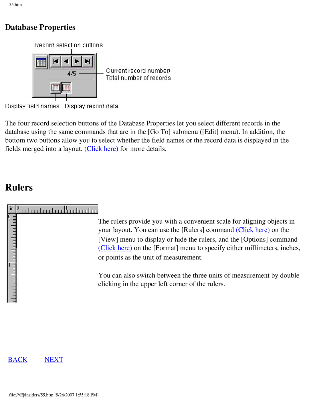 Brother SC-2000 manual Rulers, Database Properties 