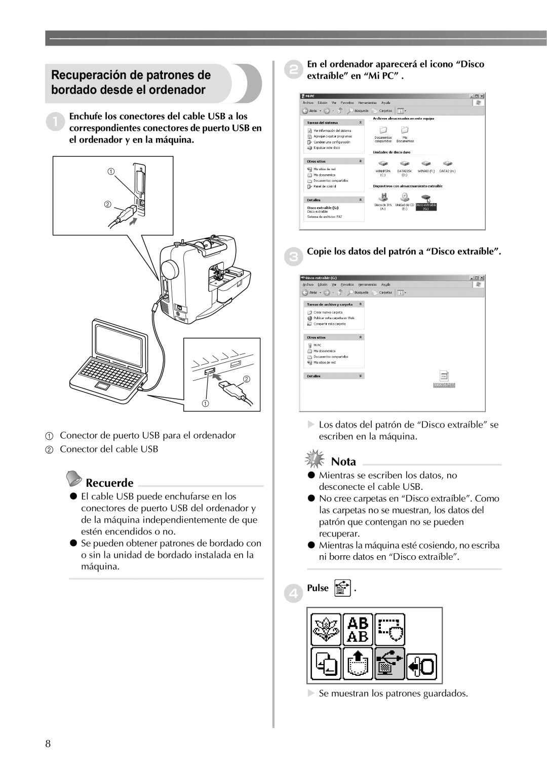 Brother SE400 instruction manual Recuperación de patrones de bordado desde el ordenador, DPulse 