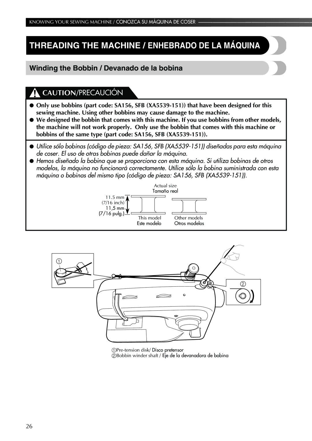 Brother Sewing Machine Threading the Machine / Enhebrado DE LA Máquina, Winding the Bobbin / Devanado de la bobina 