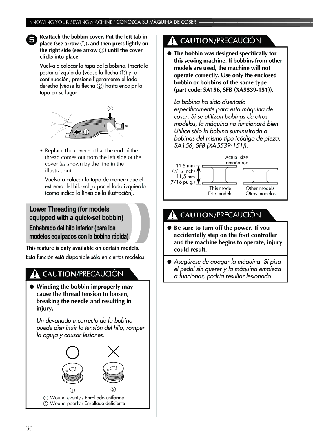 Brother Sewing Machine operation manual Replace the cover so that the end, Cover as shown by the line, Illustration 