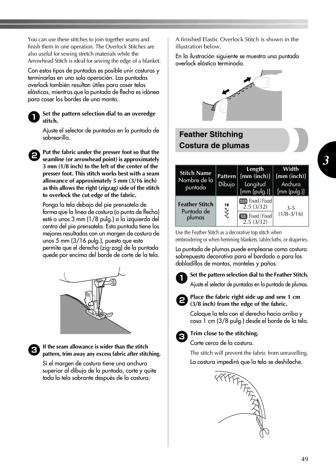 Brother Sewing Machine Feather Stitching Costura de plumas, 1Setstitch.the pattern selection dial to an overedge 