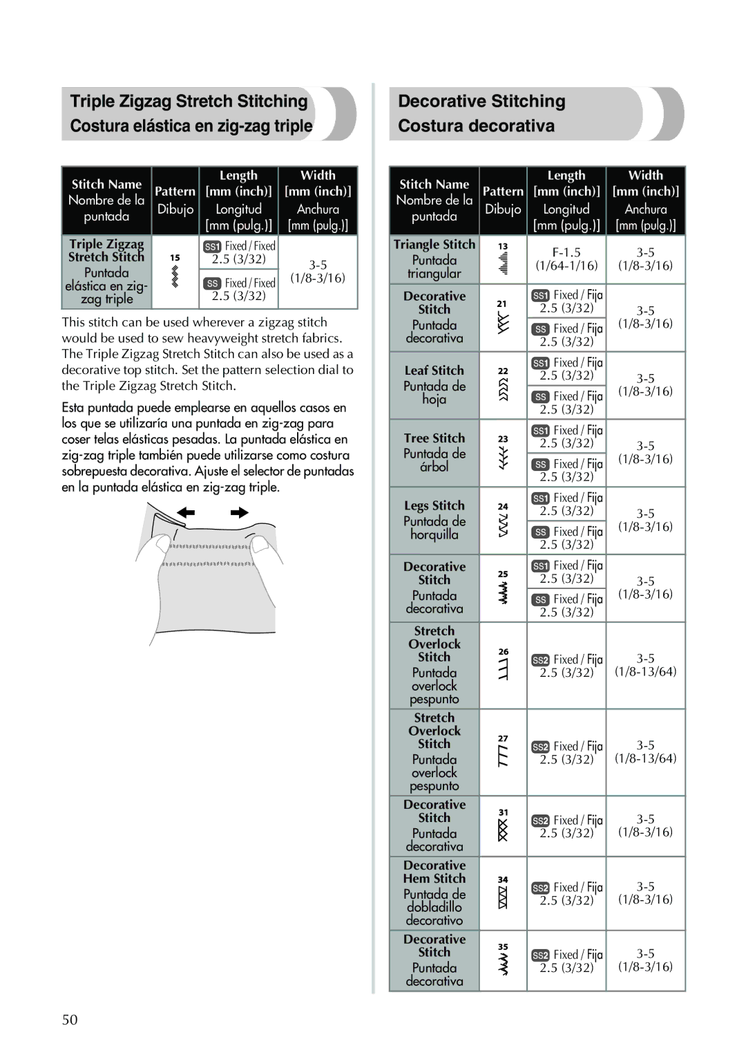 Brother Sewing Machine operation manual Decorative Stitching Costura decorativa, Puntada 