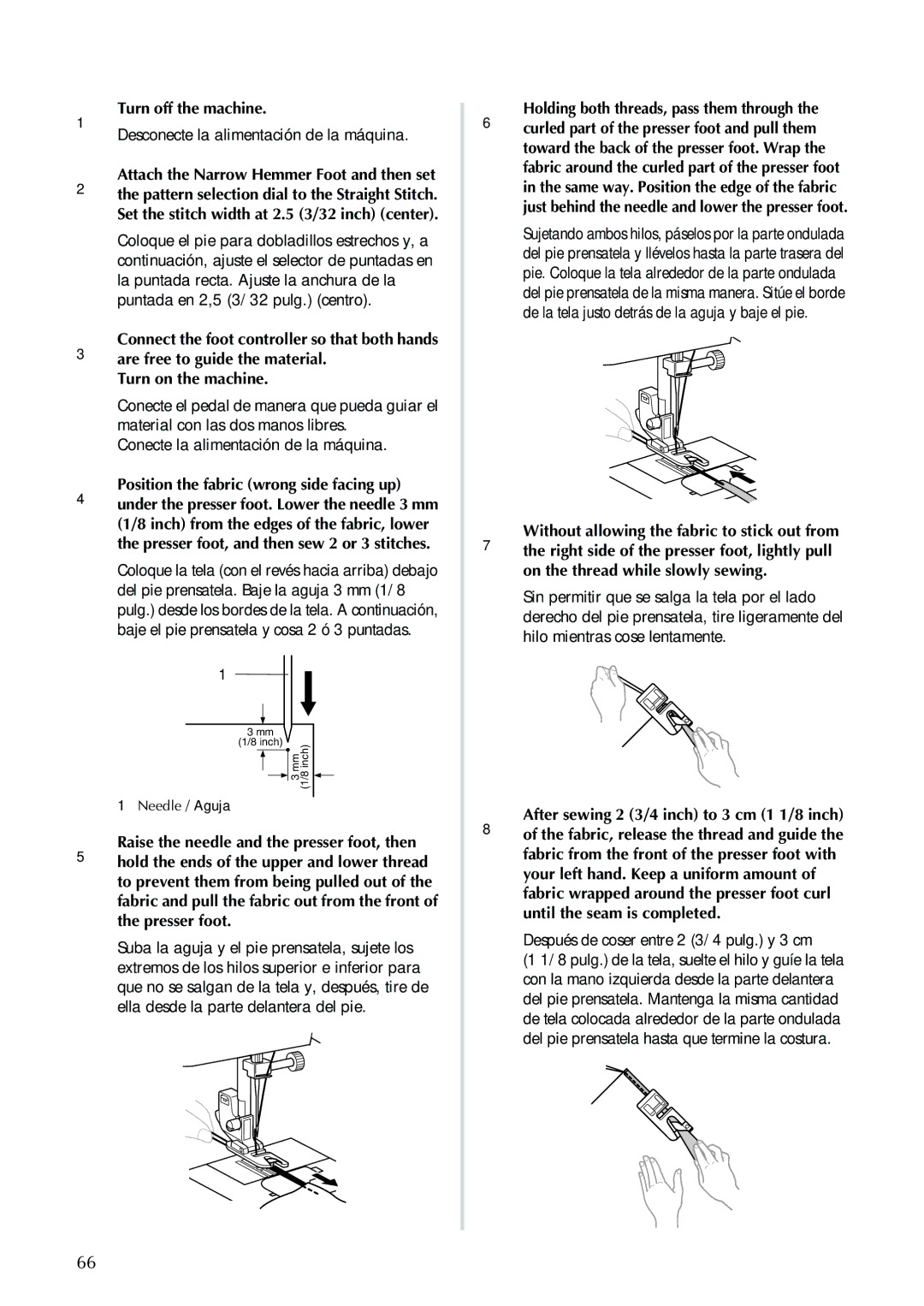 Brother Sewing Machine operation manual Después de coser entre 2 3/4 pulg. y 3 cm 