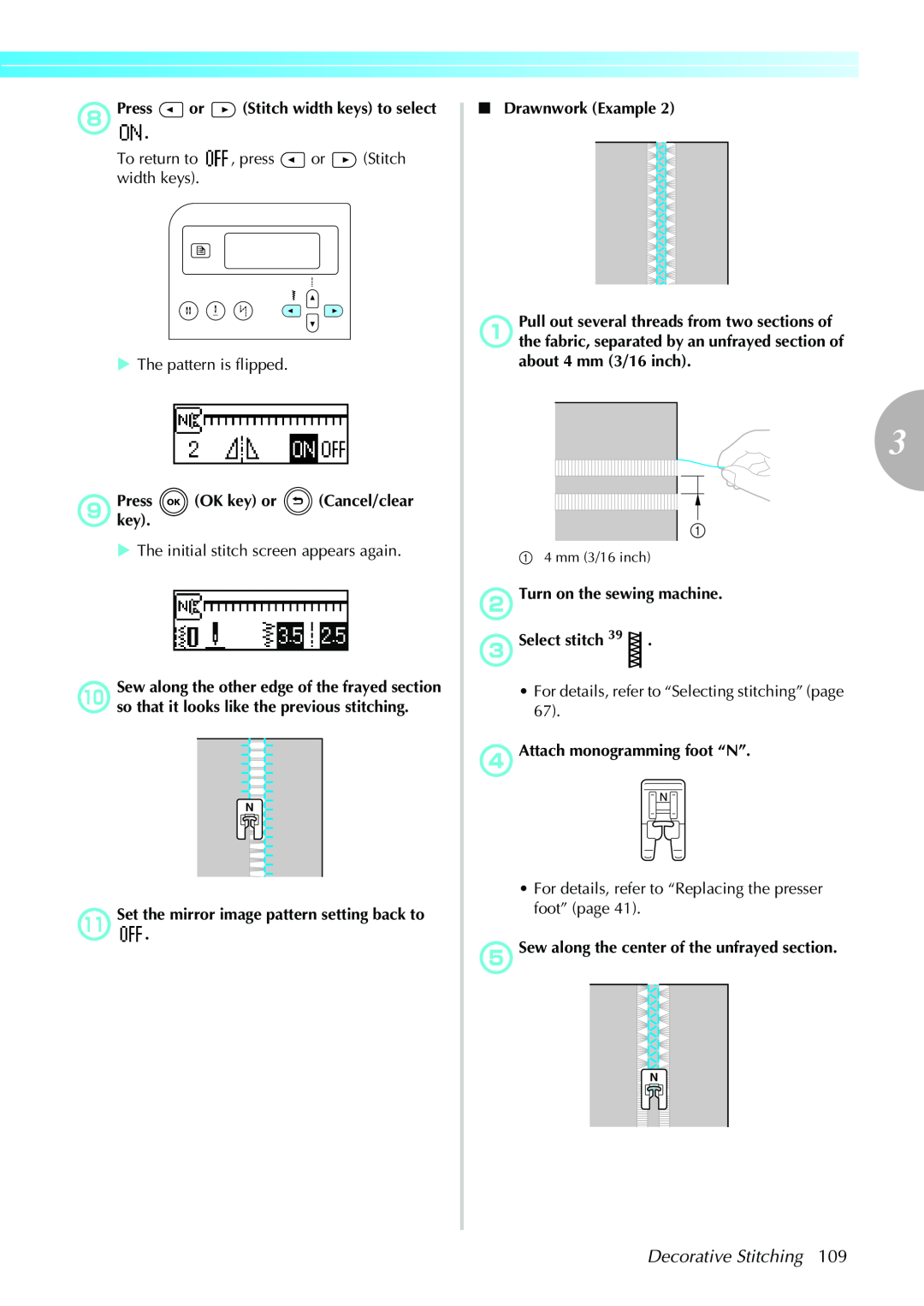 Brother Sewing Machines operation manual Decorative Stitching, a 4 mm 3/16 inch 