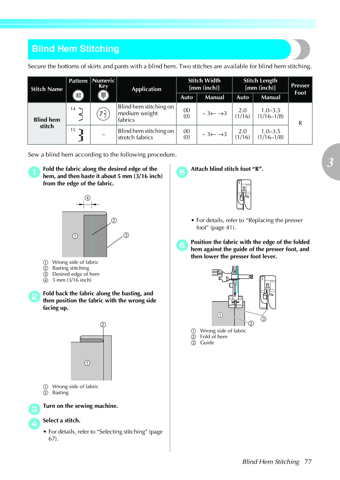 Brother Sewing Machines operation manual Blind Hem Stitching, Sew a blind hem according to the following procedure 