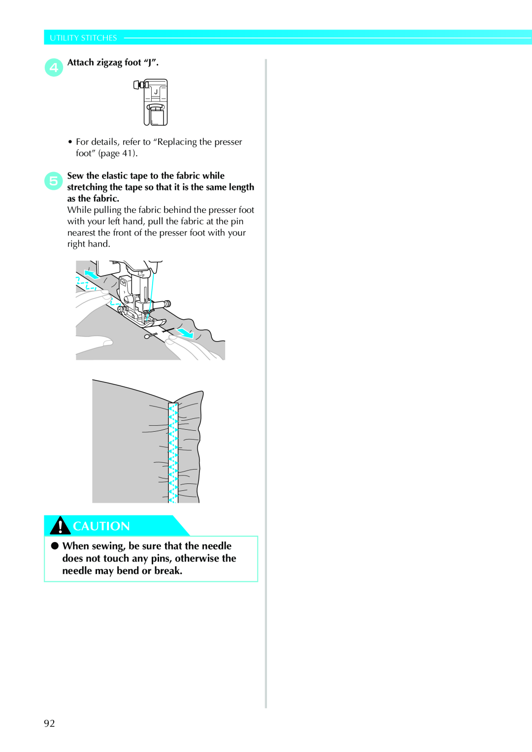 Brother Sewing Machines operation manual Utility Stitches, dAttach zigzag foot “J” 