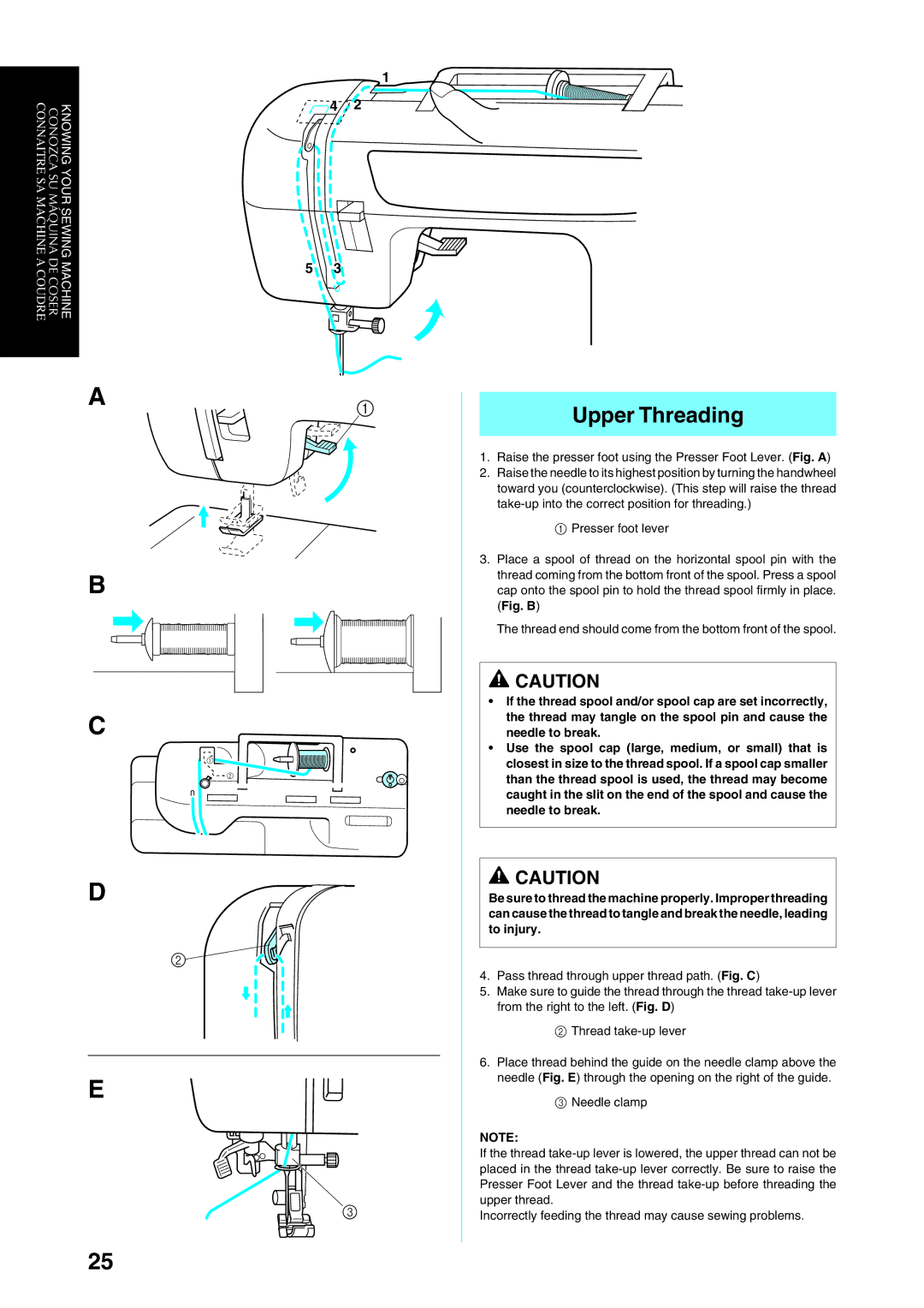 Brother Sewing Manching manual Upper Threading, Raise the presser foot using the Presser Foot Lever. Fig. a 