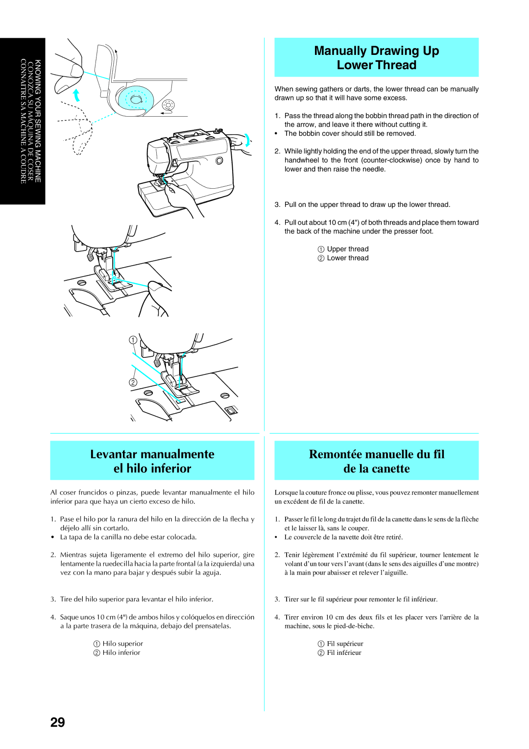 Brother Sewing Manching Manually Drawing Up Lower Thread, Levantar manualmente El hilo inferior 