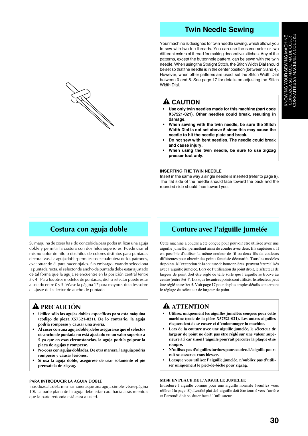 Brother Sewing Manching manual Twin Needle Sewing, Costura con aguja doble, Couture avec l’aiguille jumelée 