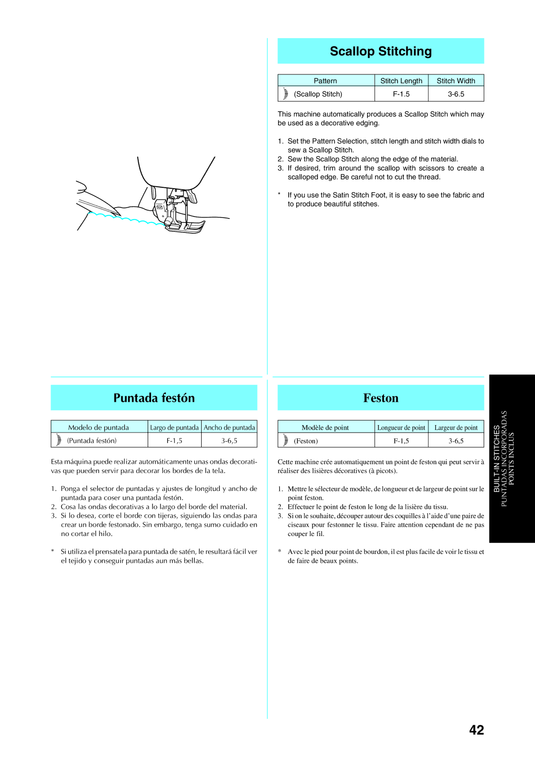 Brother Sewing Manching manual Puntada festón, Scallop Stitching, Feston 