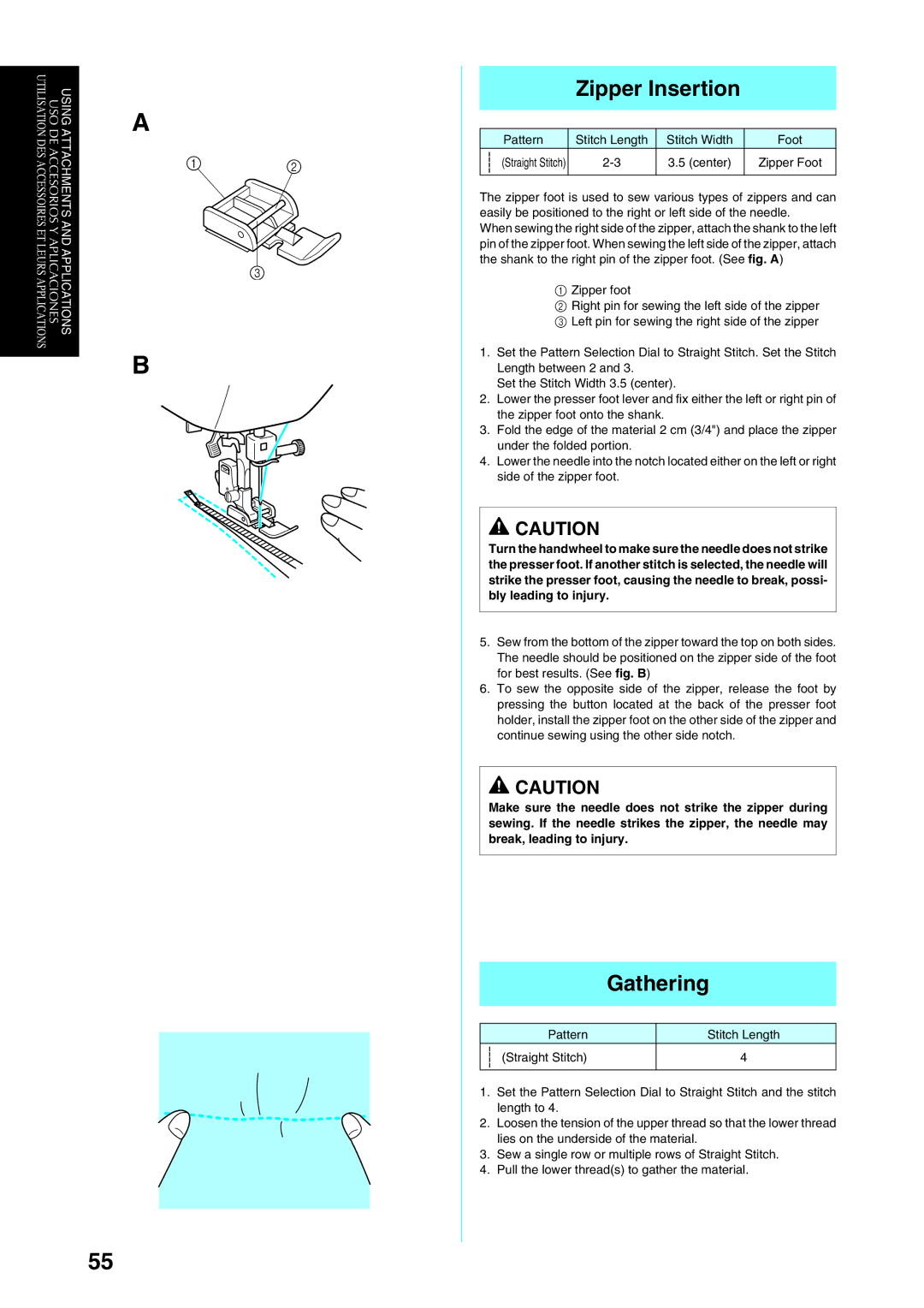 Brother Sewing Manching manual Zipper Insertion, Gathering 