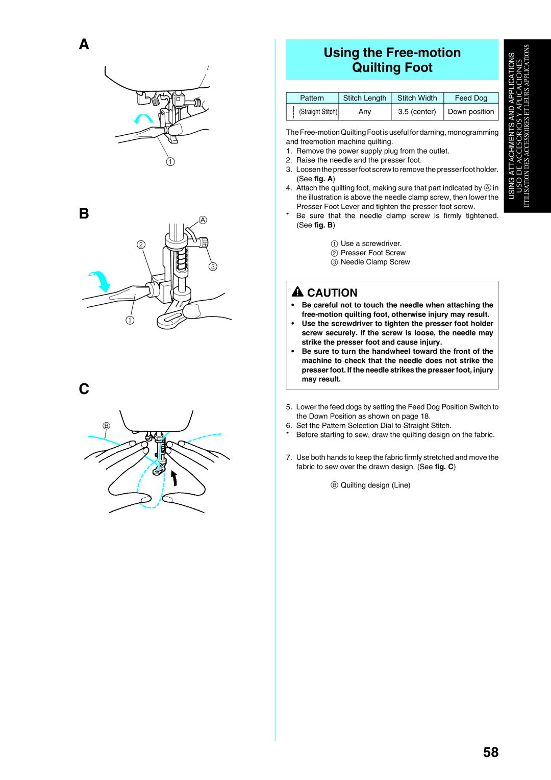 Brother Sewing Manching manual Using the Free-motion, Quilting Foot 