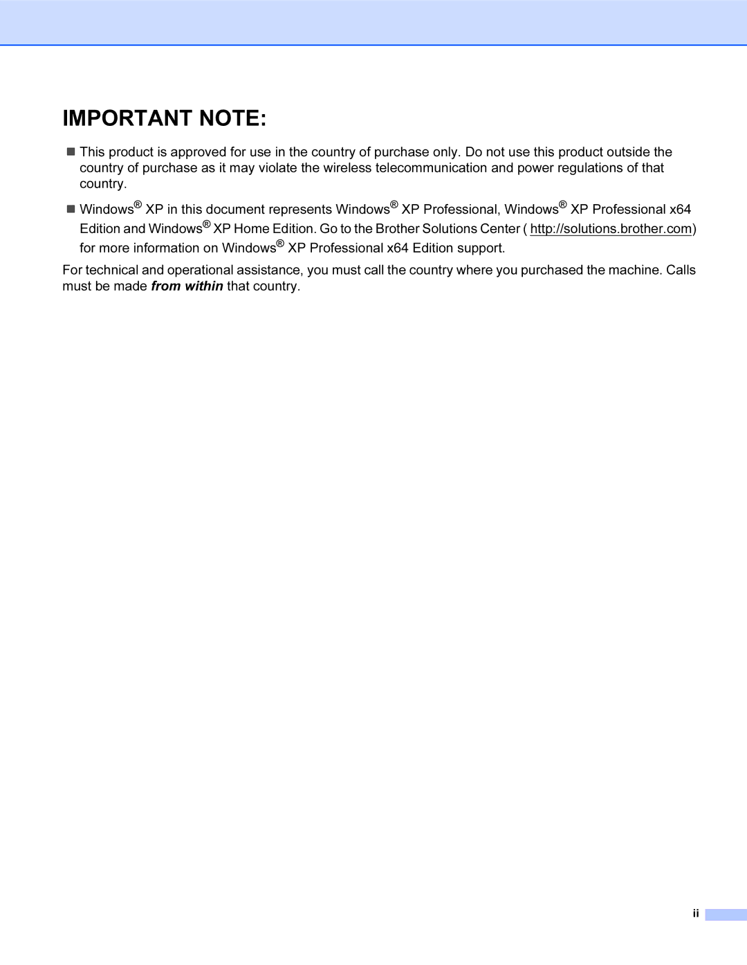 Brother SHB6102 manual Important Note 