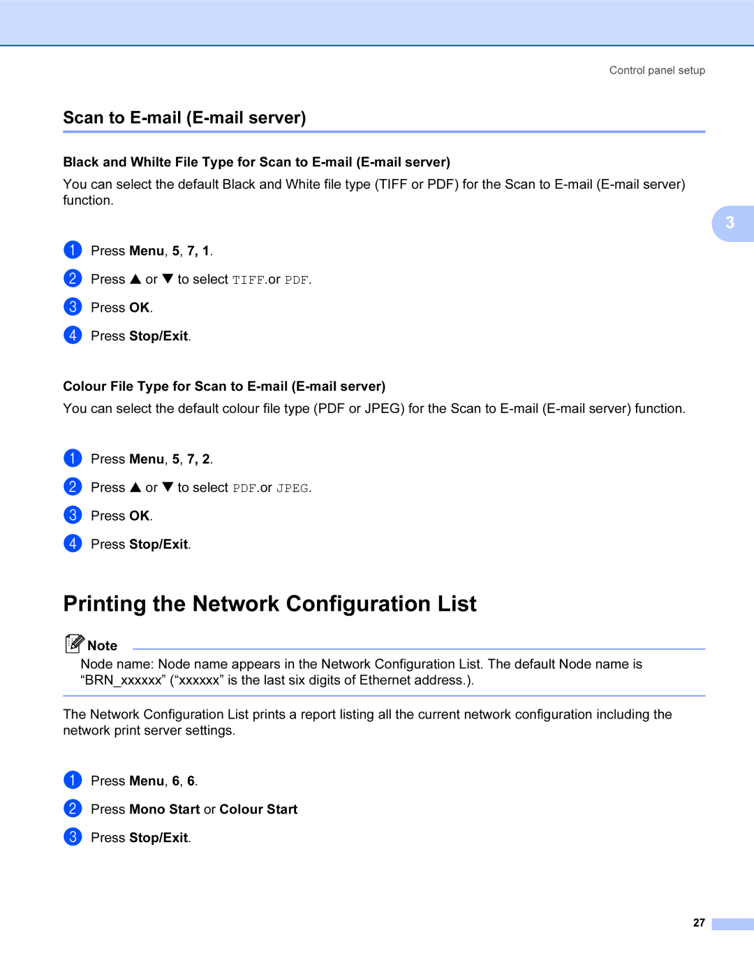 Brother SHB6102 manual Printing the Network Configuration List, Scan to E-mail E-mail server 