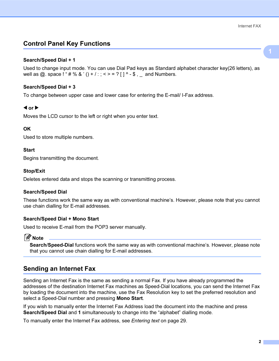 Brother SHB6102 manual Control Panel Key Functions, Sending an Internet Fax 