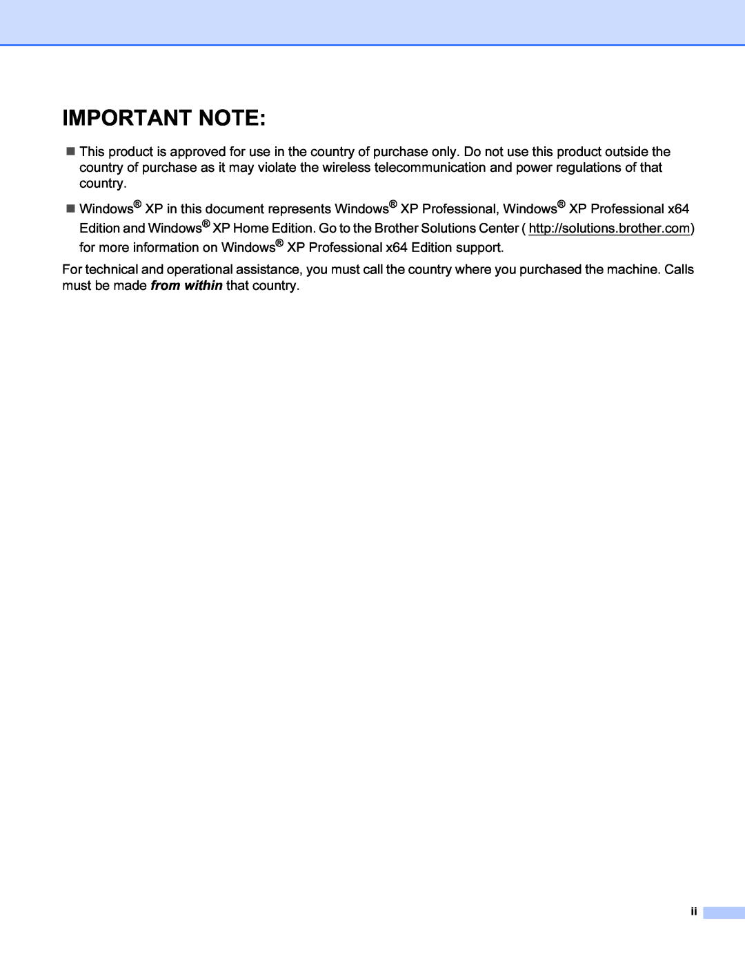 Brother SHB6102 manual Important Note 
