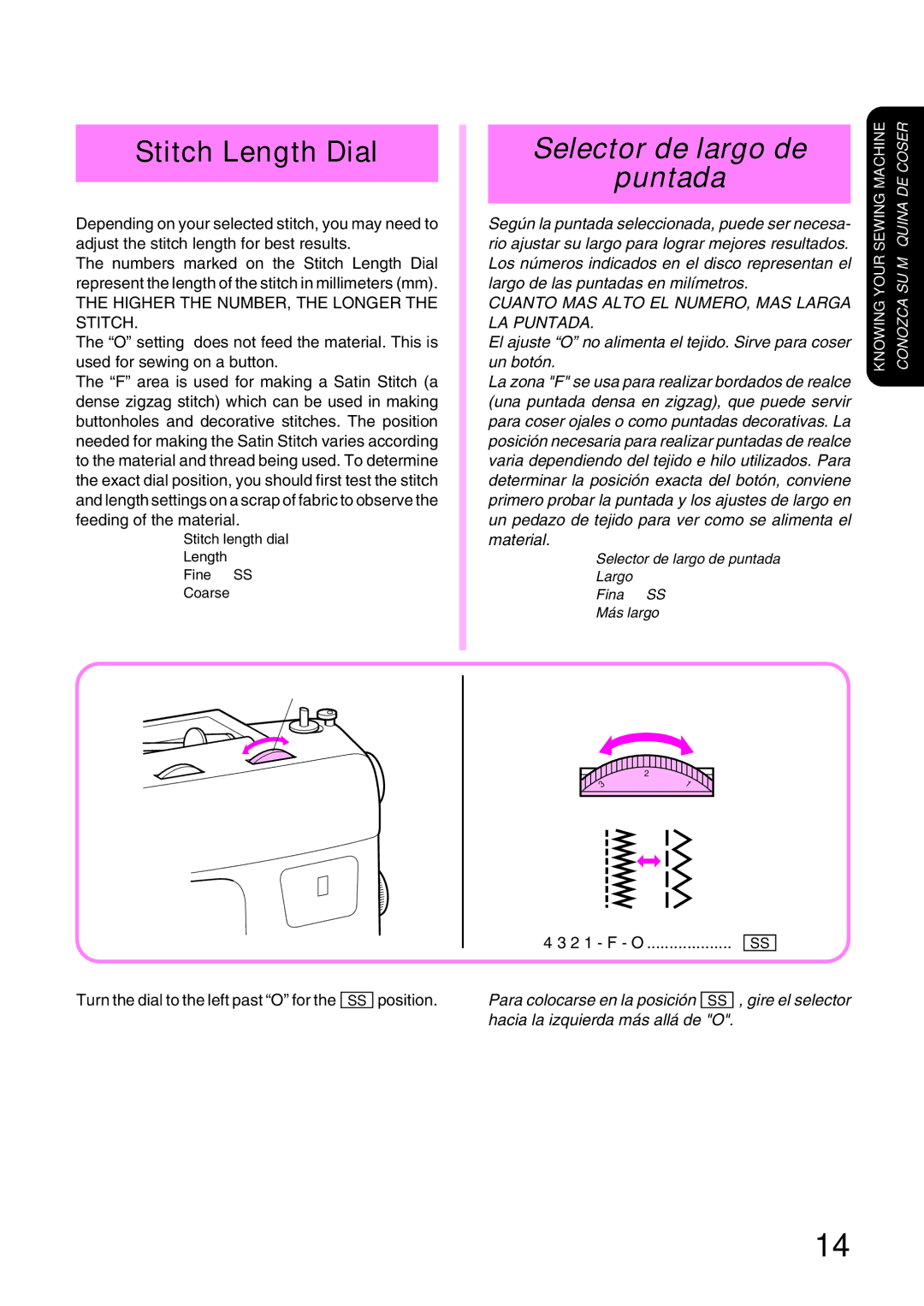 Brother STAR 140E, STAR 130E, STAR 120E, PS-2500, PS-2200, PS-2300, PS-2400 Stitch Length Dial, Selector de largo de Puntada 